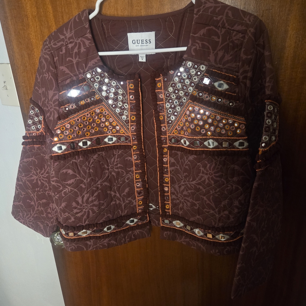 GUESS Women's Brown Embellished Blouse